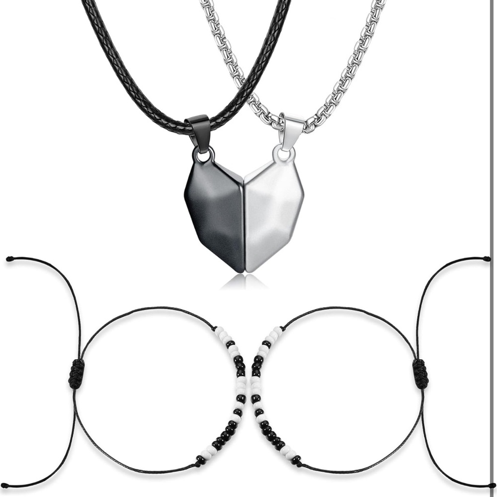 4Pcs magnetic Matching Necklace Bracelets for Couples for Him and Her